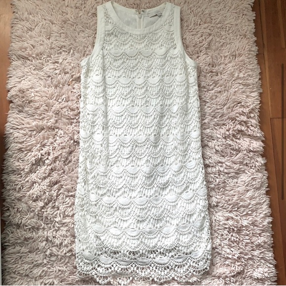 Ann Taylor LOFT Petite Ivory Crochet Overlay Dress - Picture 2 of 3